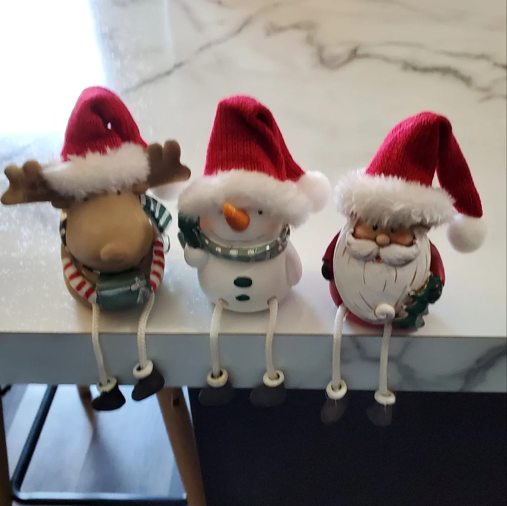 Santa, Snowman & Reindeer Shelf Sitters 3 Piece Figurine Set